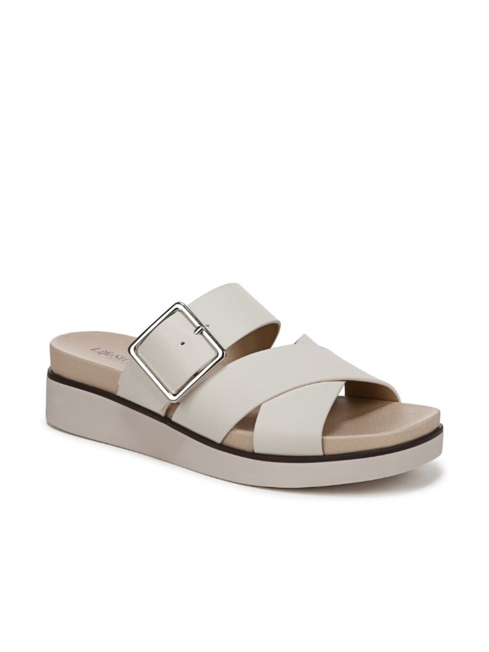 LifeStride Getaway Low Wedge Slide Sandals Bone Women's - Size 8W